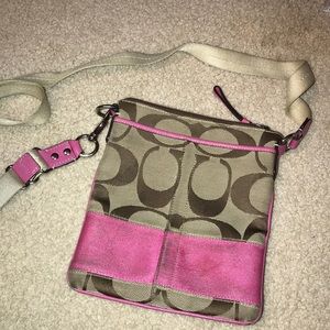 COACH pink and tan crossbody purse